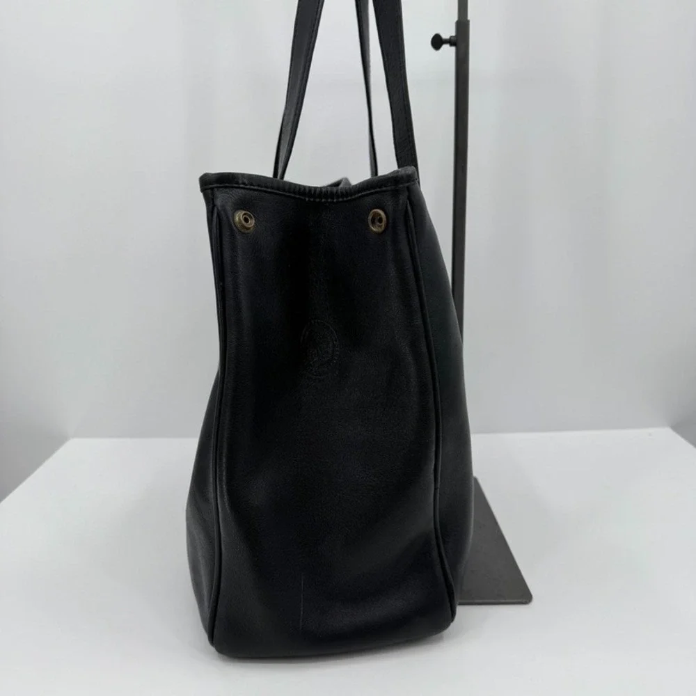 Levenger Black Leather Tote Bag Business Shoulder Purse Laptop Work Travel